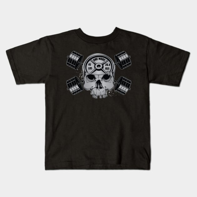 Heavy Metal Skull & Barbell Crossbones Kids T-Shirt by BigG1979